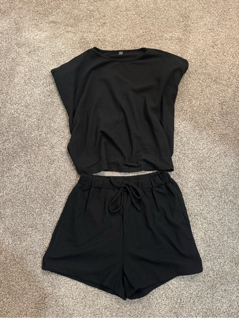 Black Ribbed Two-Piece Lounge Set